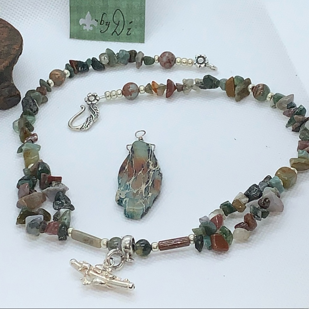 Handcrafted “Rainforest Frog” Multi Stone & 925 Necklace & Earring Set